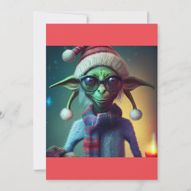 Tarjeta Festiva Navidades extranjeros Hippie Elf Gift. Camiseta (Anverso)
