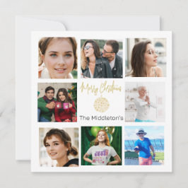 Tarjeta Festiva Navidades Familia Collage de fotos Oro Verde