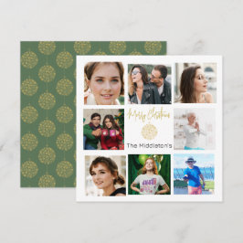 Tarjeta Festiva Navidades Familia Collage de fotos Oro Verde