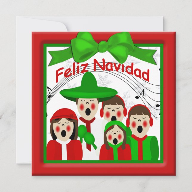 Tarjeta Festiva Navidades Familia de Caroleros Mexicanos Cinco Sal (Anverso)