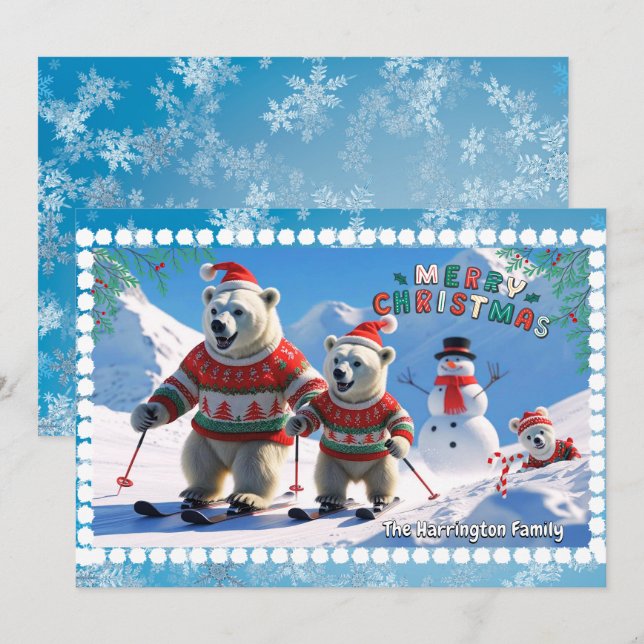 Tarjeta Festiva Navidades Familia de oso polar personalizada (Anverso / Reverso)