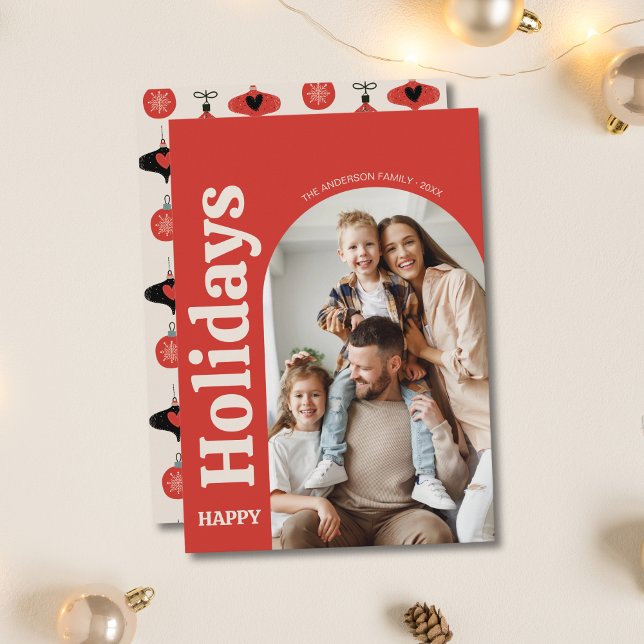 Tarjeta Festiva Navidades Familia Foto Arco Rojo (Christmas Family Photo Arch Red Holiday Card)