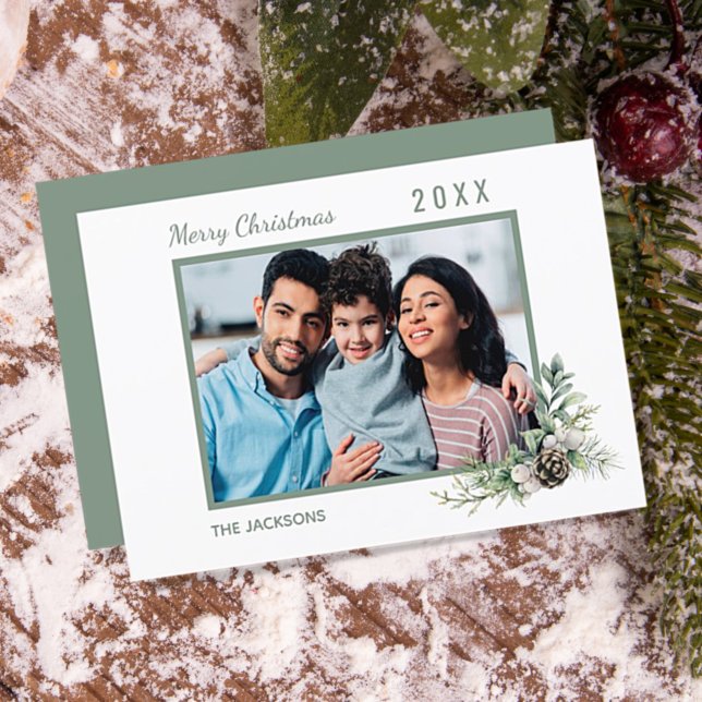 Tarjeta Festiva Navidades familia foto cono blanco pino moderno (Subido por el creador)