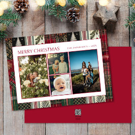 Tarjeta Festiva Navidades Familia Green Plaid Cuatro Collages de f