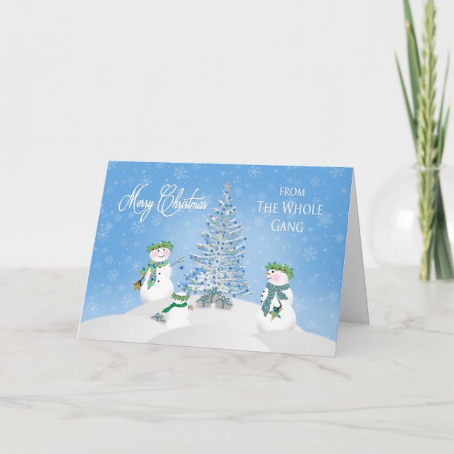 Tarjeta Festiva NAVIDADES - Familia Snowman - De Toda La Banda (Anverso)