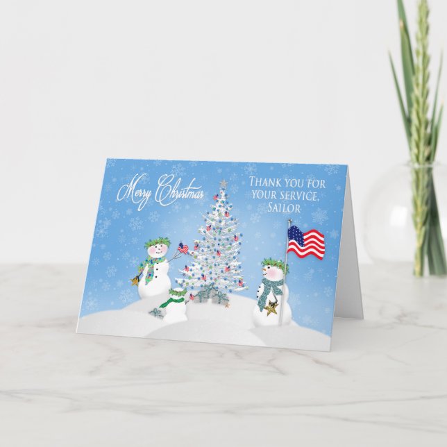 Tarjeta Festiva NAVIDADES - Familia Snowman - SALOR - PATRIOTA (Anverso)