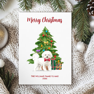 Tarjeta Festiva Navidades familiares de Bichon Frise Dog