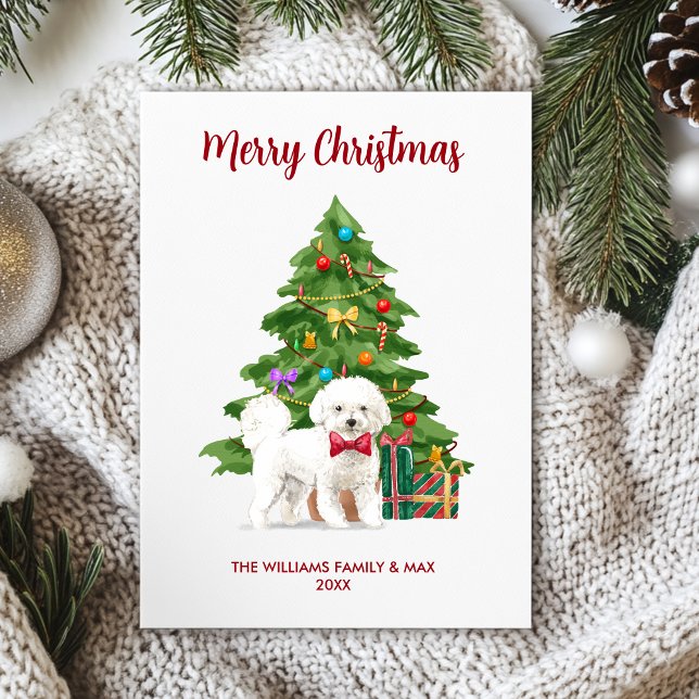 Tarjeta Festiva Navidades familiares de Bichon Frise Dog (Subido por el creador)
