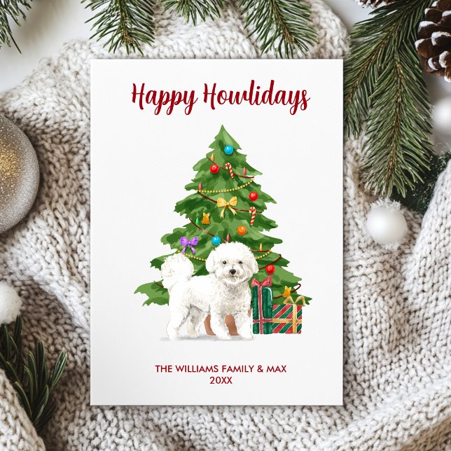 Tarjeta Festiva Navidades familiares de Bichon Frise Dog (Subido por el creador)