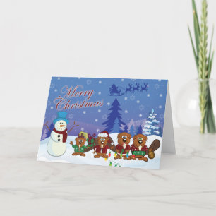 Tarjeta Festiva navidades familiares de castores