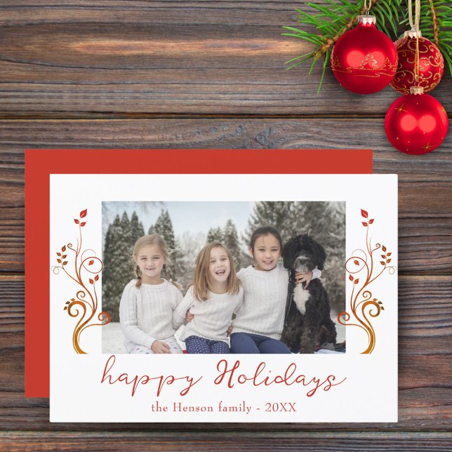 Tarjeta Festiva Navidades familiares de follaje rojo feliz (Subido por el creador)