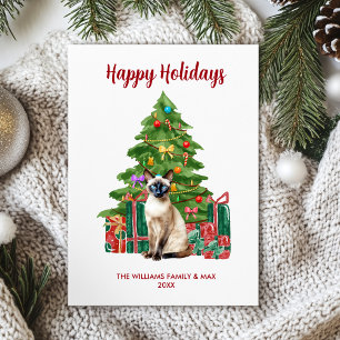 Tarjeta Festiva Navidades familiares de gatos de Siamés