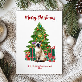 Tarjeta Festiva Navidades familiares de gatos de Siamés