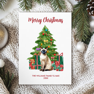 Tarjeta Festiva Navidades familiares de gatos de Siamés