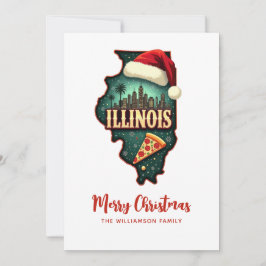 Tarjeta Festiva Navidades familiares de Illinois State Map