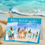 Tarjeta Festiva Navidades familiares del Collage de fotos moda Blu<br><div class="desc">personalizable azul moda playa playa familia foto Navidades de collage con tus fotos tropicales favoritas al sol. Añade 3 de tus recuerdos fotográficos verticales favoritos de tus vacaciones en la isla a la costa. Bonitas tarjetas plegadas horizontales de vacaciones costeras con un diseño fotográfico limpio y moderno y escritura blanca...</div>