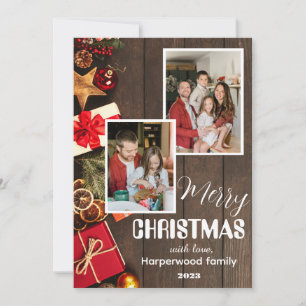 Tarjeta Festiva navidades familiares elegantes de madera Dos Foto