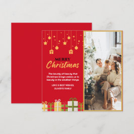 Tarjeta Festiva Navidades familiares personales de Red Gold Photo