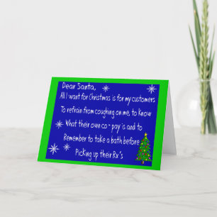 Tarjeta Festiva Navidades Farmacéuticos "QUERIDOS SANTA"