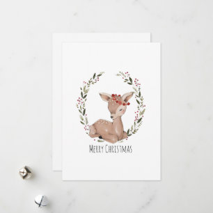 Tarjeta Festiva Navidades Fawn Wreath