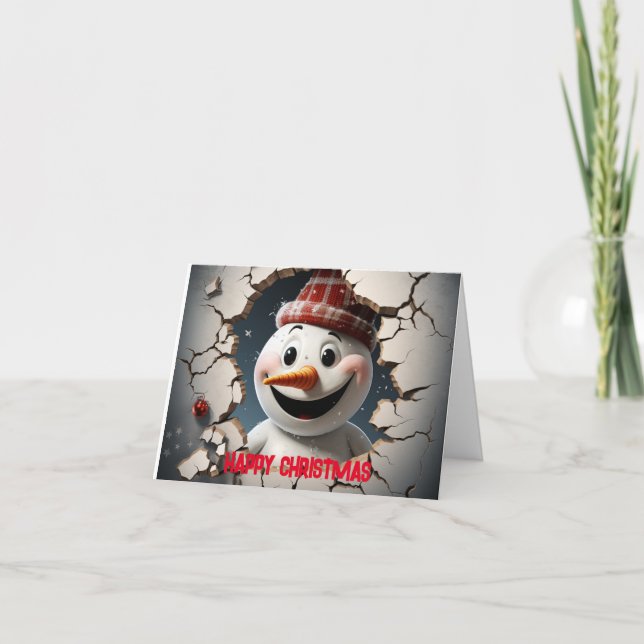 Tarjeta Festiva Navidades felices 3D de Snowman (Anverso)