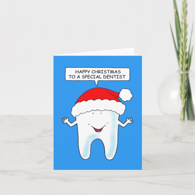 Tarjeta Festiva Navidades felices a dentista hablando dientes (Anverso)