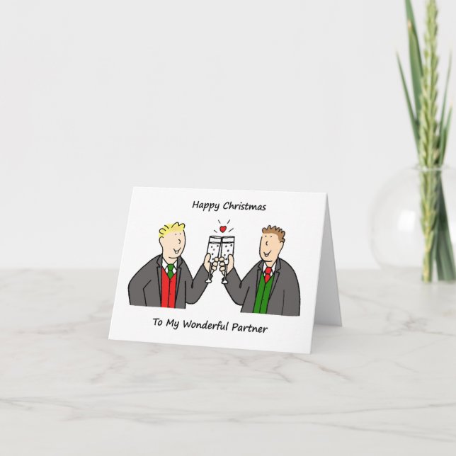 Tarjeta Festiva Navidades felices a pareja gay (Anverso)