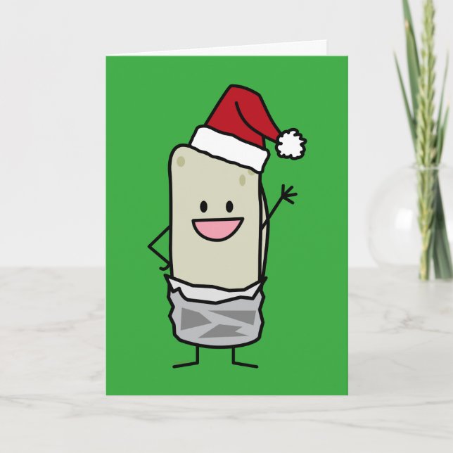 Tarjeta Festiva Navidades felices Burrito saludando a Santa Hat (Anverso)