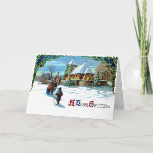 Tarjeta Festiva Navidades felices - Caminando a la iglesia en la n
