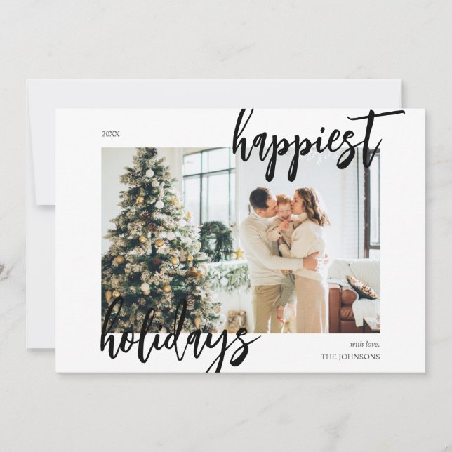 Tarjeta Festiva Navidades felices con guión de broche (Anverso)