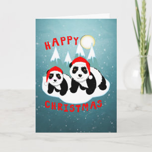 Tarjeta Festiva Navidades felices con pandas personalizados