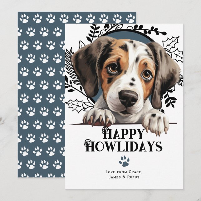 Tarjeta Festiva Navidades felices de Howlidays de punteros (Anverso / Reverso)