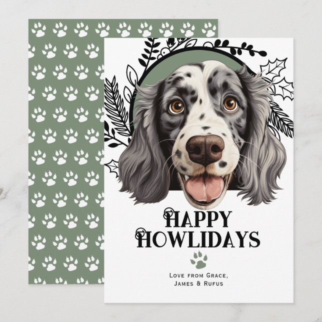 Tarjeta Festiva Navidades felices de Howlidays English Setter Dog (Anverso / Reverso)
