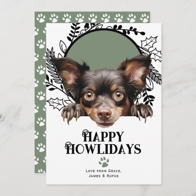 Tarjeta Festiva Navidades felices de Howlidays Mudi Dog (Anverso / Reverso)