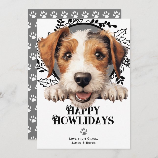 Tarjeta Festiva Navidades felices de Howlidays Wire Fox Terrier (Anverso / Reverso)