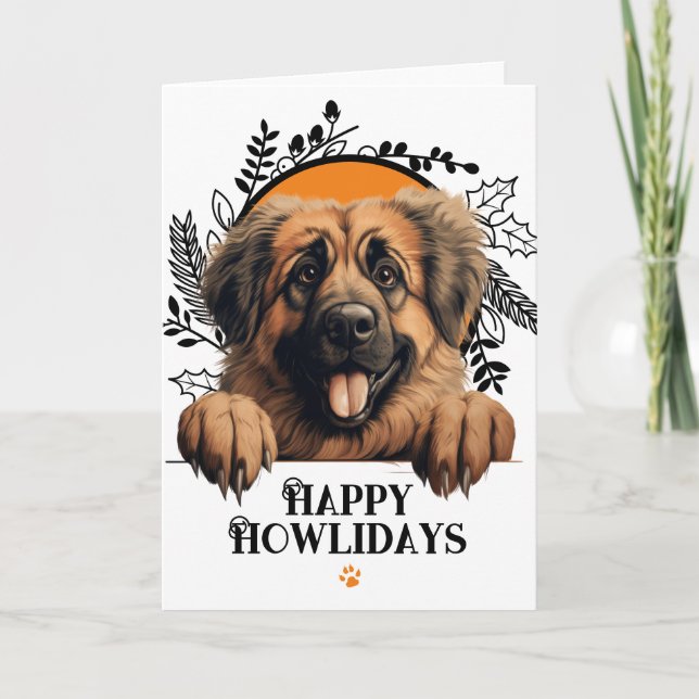 Tarjeta Festiva Navidades felices de Leonberger Dog (Anverso)