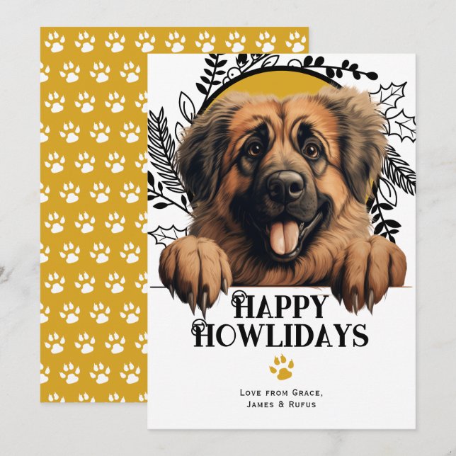 Tarjeta Festiva Navidades felices de Leonberger Dog (Anverso / Reverso)