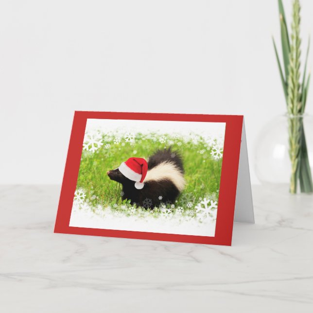 Tarjeta Festiva Navidades felices de Santa Skunk (Anverso)