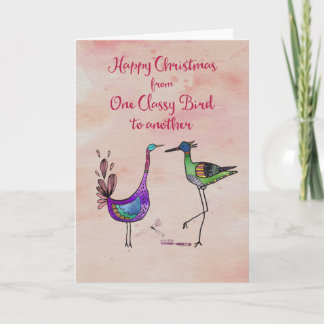 Tarjeta Festiva Navidades felices de un pájaro con clase a otro