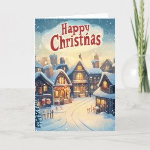 Tarjeta Festiva Navidades felices del pueblo invernal
