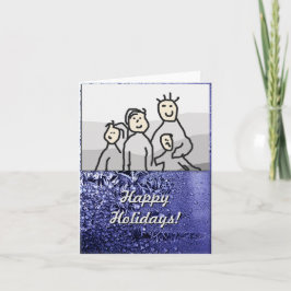 Tarjeta Festiva Navidades Felices Fiestas Azul con foto