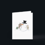 Tarjeta Festiva Navidades felices Ilustracion Snowman<br><div class="desc">Ilustracion de un Navidad de estilo personalizado en una escena de nieve con casas cubiertas de nieve y un árbol en el fondo en el frente y una pequeña versión en el interior con las palabras "¡Feliz Navidad!".</div>