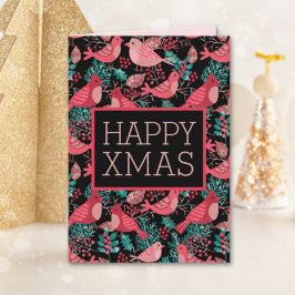 Tarjeta Festiva Navidades felices invierno Bird Berries rojas