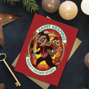 Tarjeta Festiva Navidades Felices Krampus Niños traviesos Cuidado