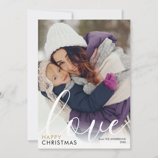 Tarjeta Festiva Navidades felices modernos Foto Script Moda de amo (Anverso)