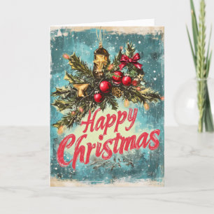 Tarjeta Festiva Navidades felices ornamentos de época