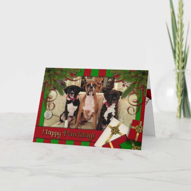 Tarjeta Festiva Navidades - Felices Pawlidays - Boxers (Anverso)