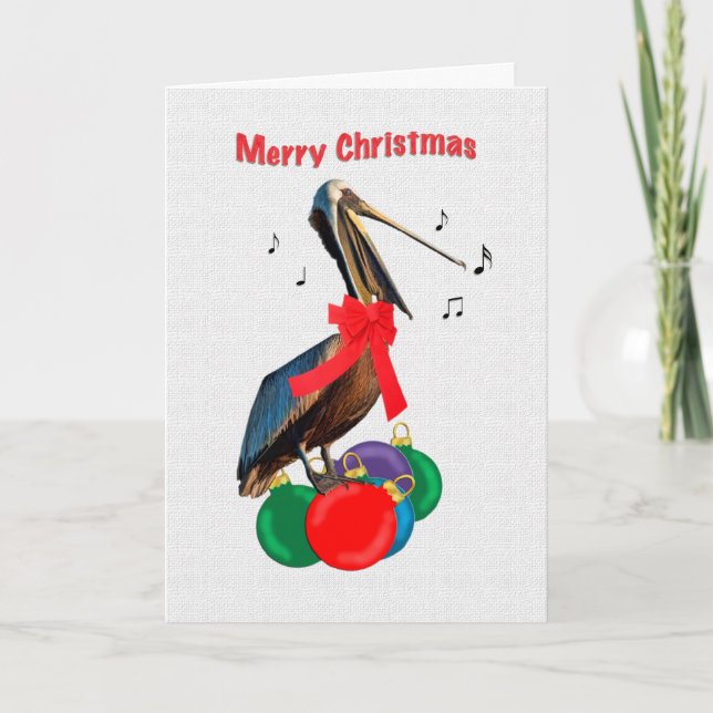 Tarjeta Festiva Navidades, Feliz, Canto Pelicano (Anverso)