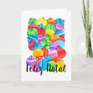 Tarjeta Festiva Navidades Feliz Natal en portugués, acuarela