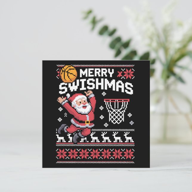 Tarjeta Festiva Navidades feos del baloncesto de Feliz Swishmas (Anverso de pie)